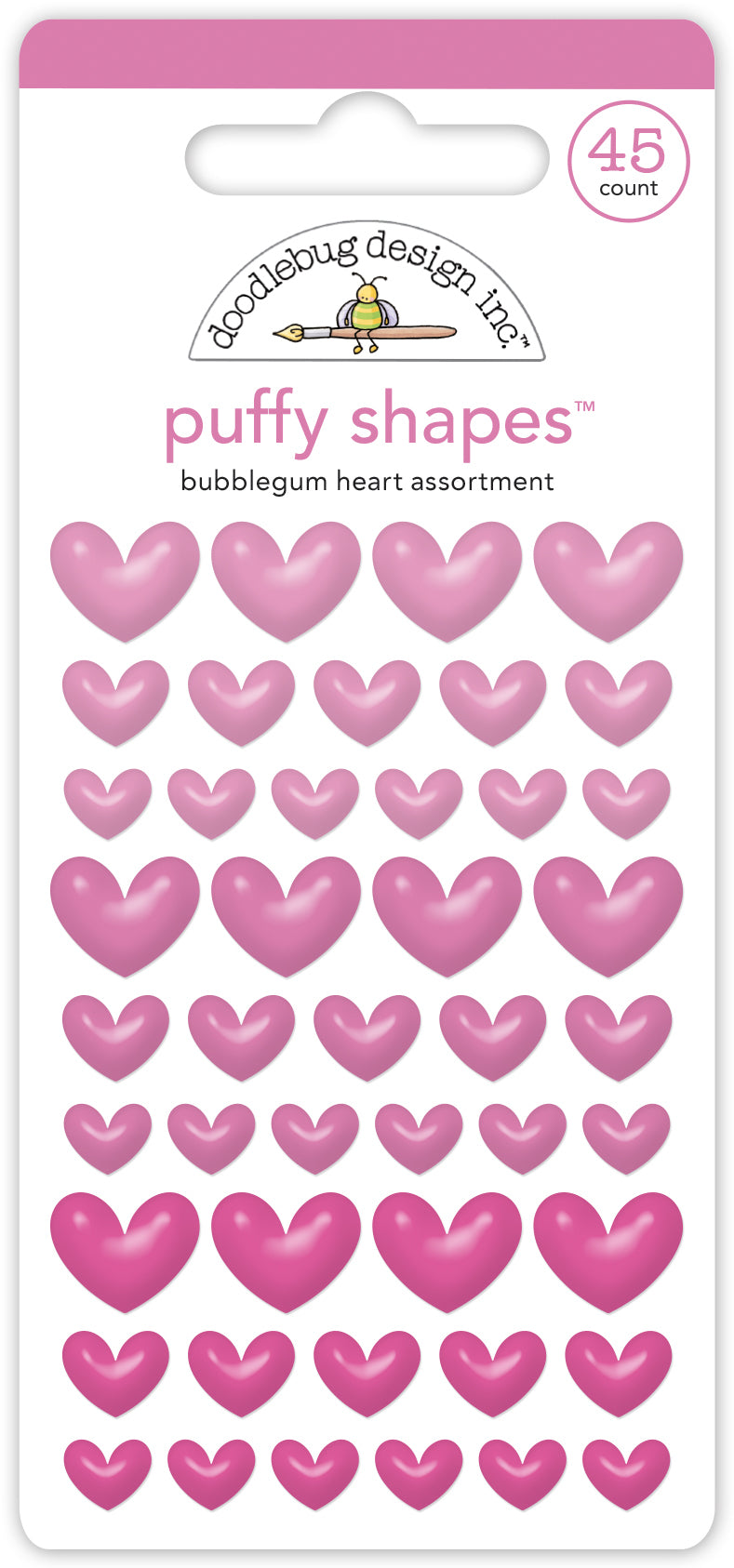 Doodlebug Design - Monochromatic Collection - Stickers - Puffy Shapes - Bubblegum Heart