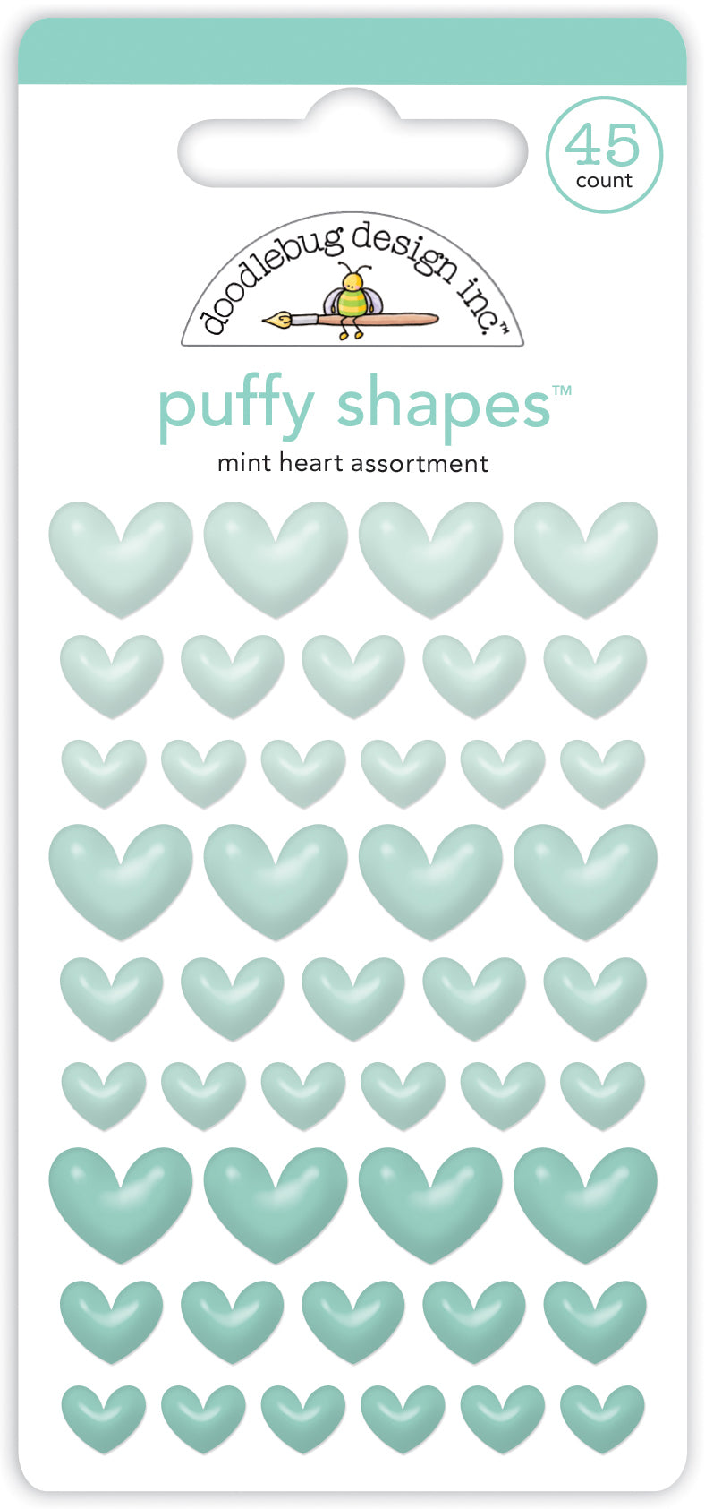 Doodlebug Design - Monochromatic Collection - Stickers - Puffy Shapes -Mint Hearts