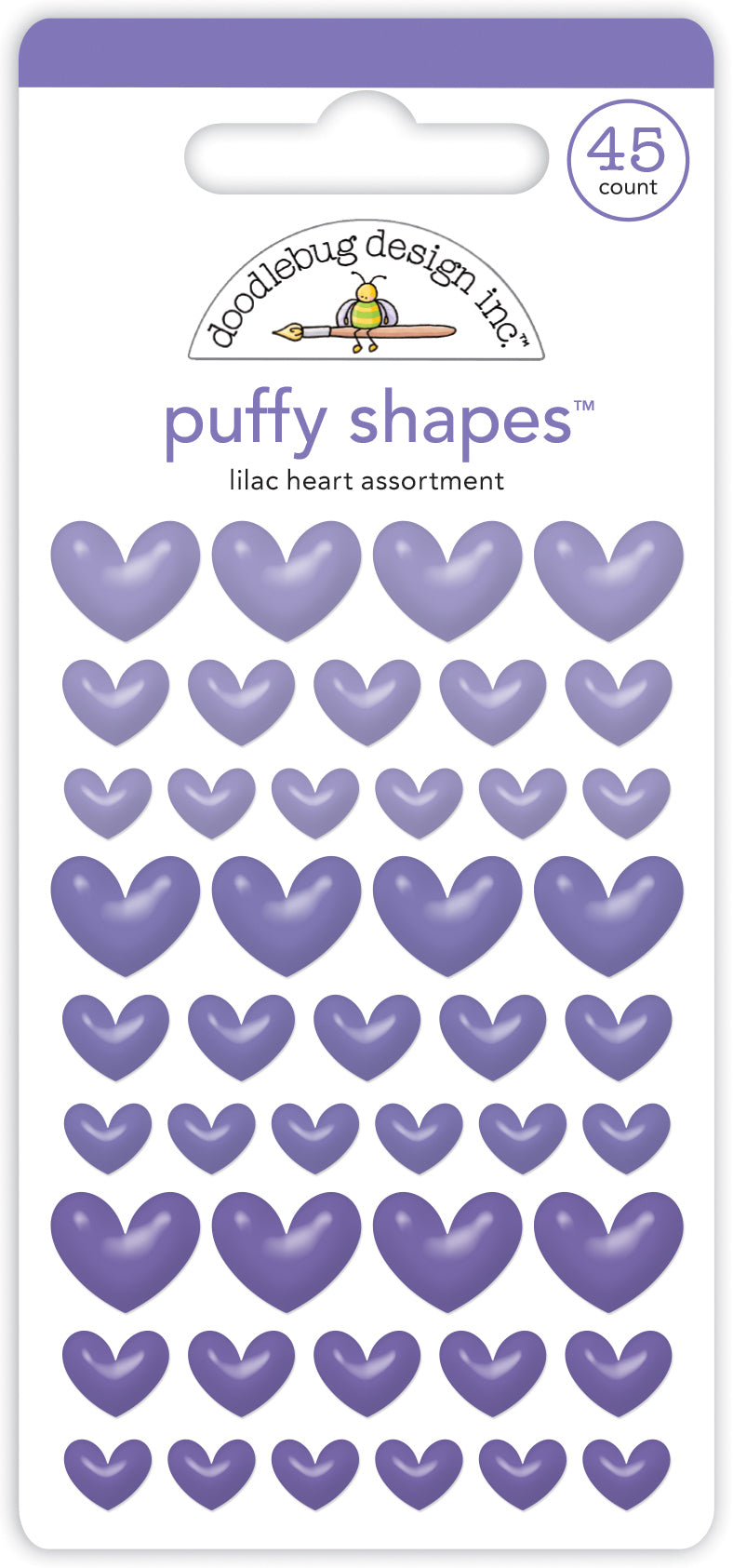 Doodlebug Design - Monochromatic Collection - Stickers - Puffy Shapes - Lilac Hearts