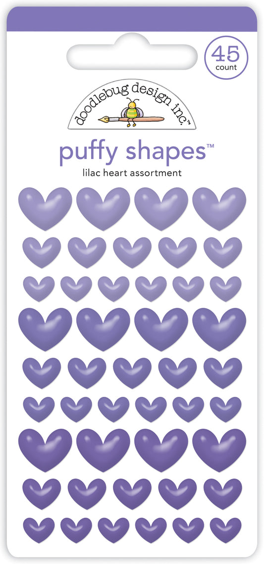 Doodlebug Design - Monochromatic Collection - Stickers - Puffy Shapes - Lilac Hearts