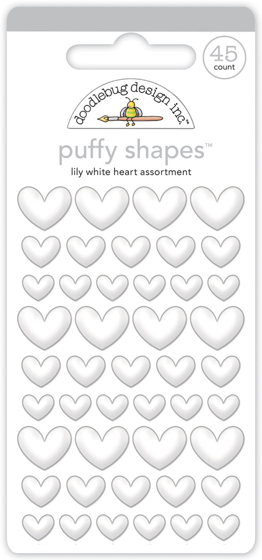 Doodlebug Design - Monochromatic Collection - Stickers - Puffy Shapes - Lily White Hearts