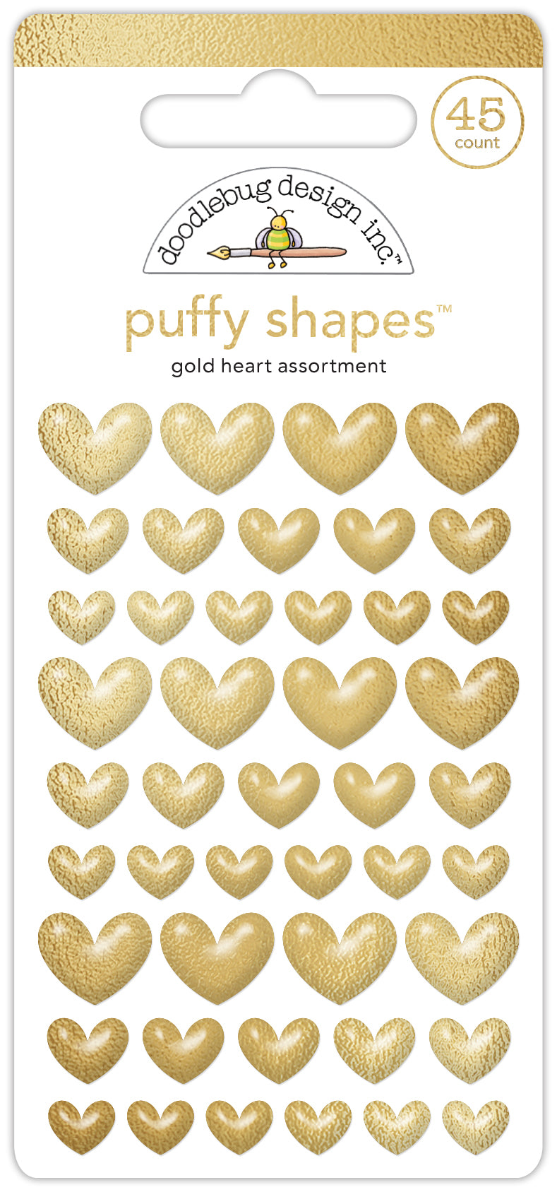 Doodlebug Design - Monochromatic Collection - Stickers - Puffy Shapes - Gold Hearts