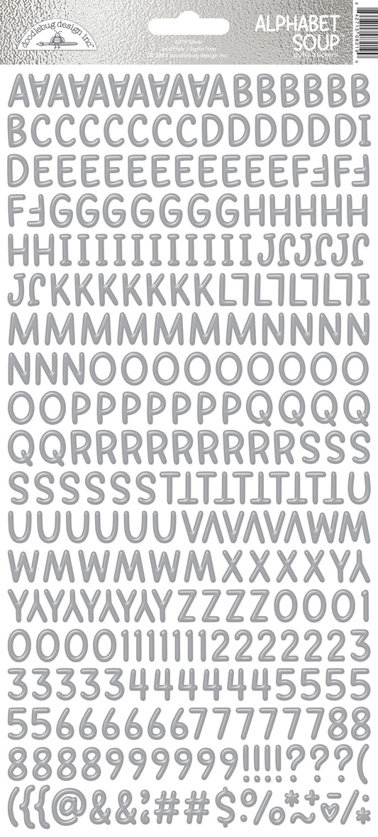 Silver Alphabet letter stickers on a white background with a Doodlebug brand label.