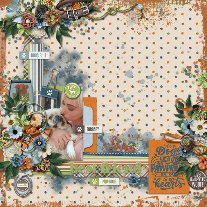 SSC Designs  Dog Lover Collection - 12 x 12 Double Sided Scrapbook Paper Pack And Embellishment Kit
