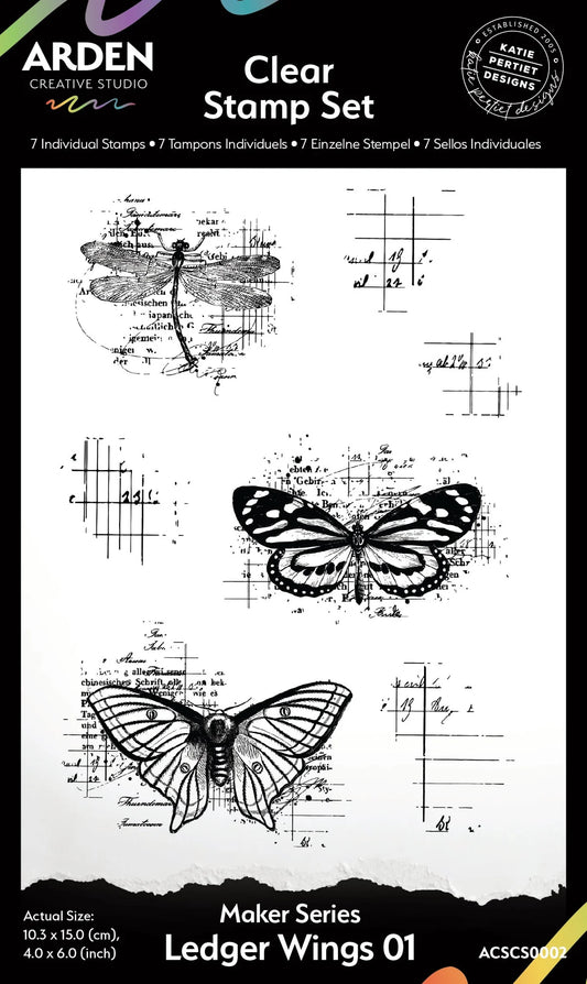 View   Arden Creative Studio Maker Series Ledger Wings 01 - 4 in x 6 in Clear Stamp Set