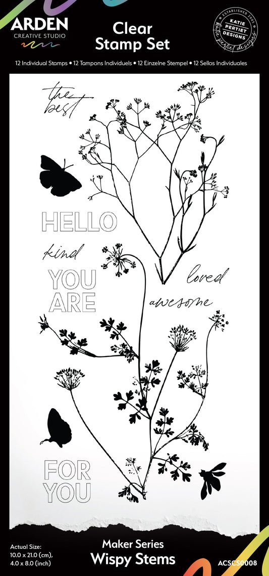 Arden Creative Studio - Maker Series -4 in x 8 in Clear Stamp Set - Wispy Stems
