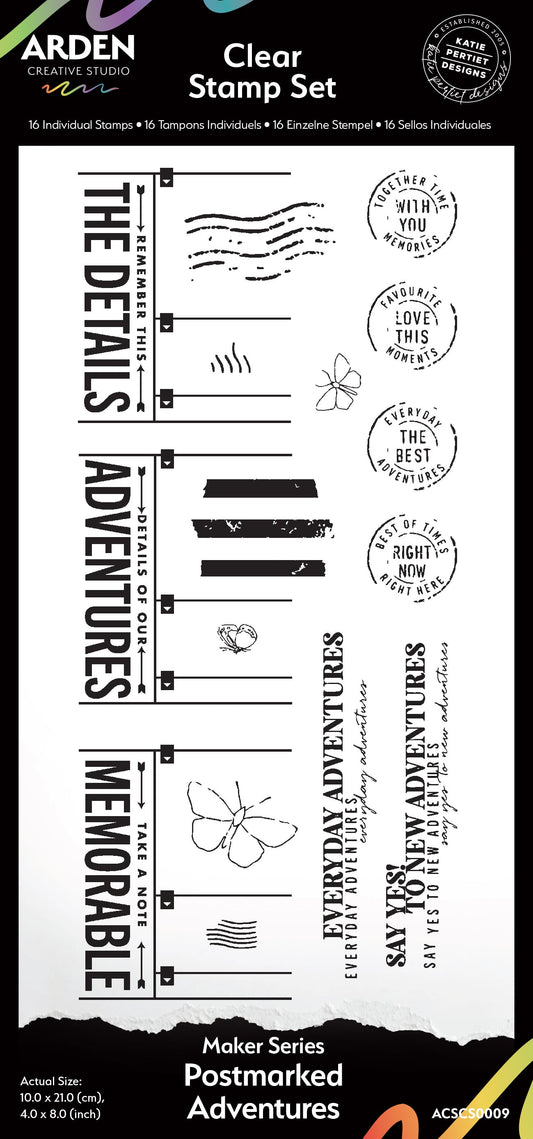 Arden Creative Studio - Maker Series -4 in x 8 in Clear Stamp Set - Postmarked Adventures