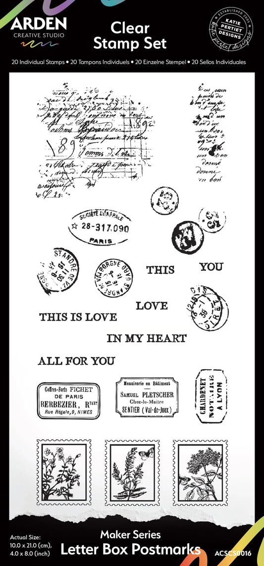 Arden Creative Studio - Maker Series - 4 in x 8 in Clear Stamp Set - Letter Box Postmarks