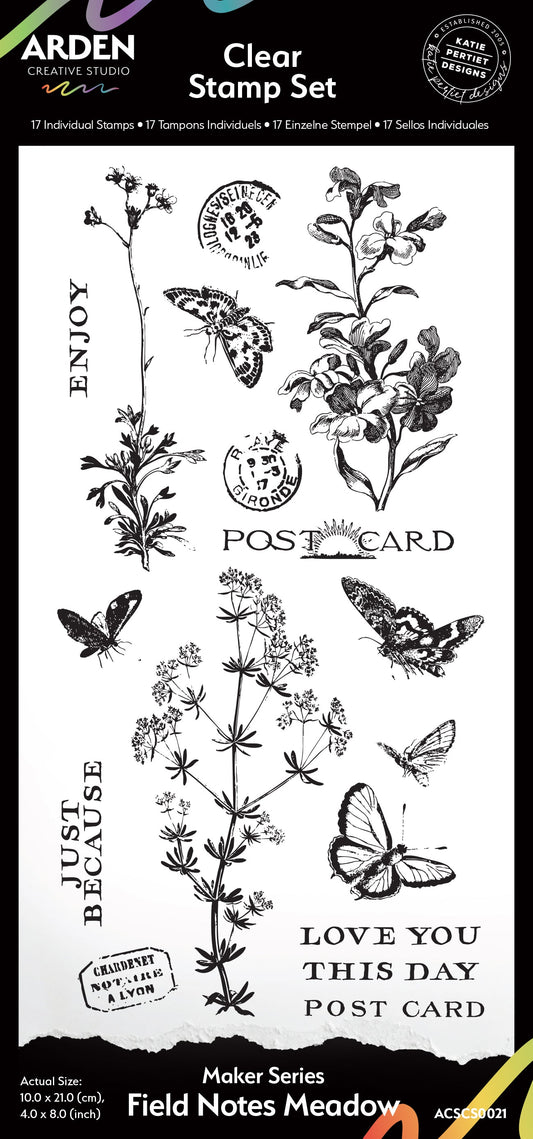 Arden Creative Studio - Maker Series -4 in x 8 in Clear Stamp Set - Field Notes Meadow