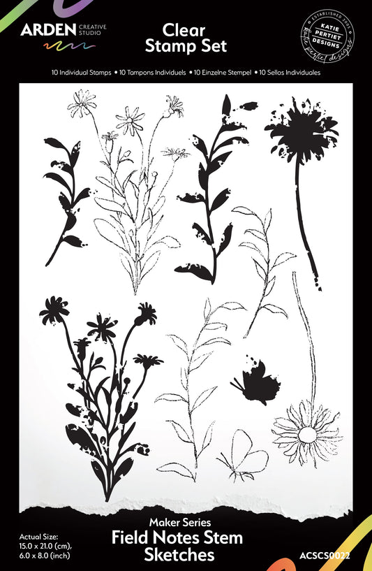 Arden Creative Studio - Maker Series -6 in x 8 in Clear Stamp Set - Field Notes - Stem Sketches