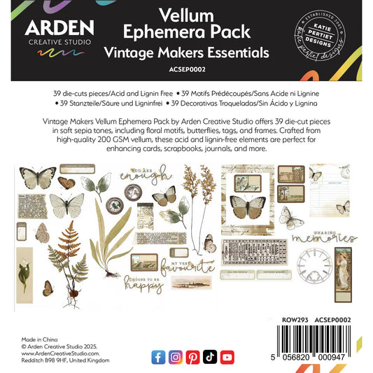 Arden Creative Studio - Vintage Makers Vellum Ephemera Pack - by Katie Pertiet