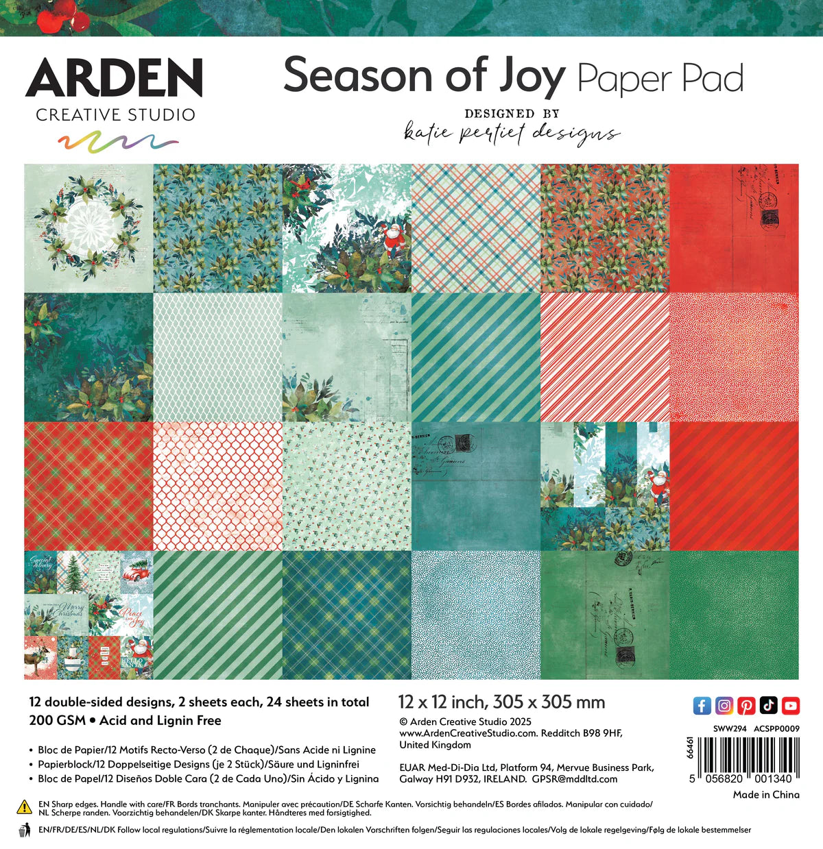 Arden Creative Studio - Season of Joy - 12in x 12in Paper Pad