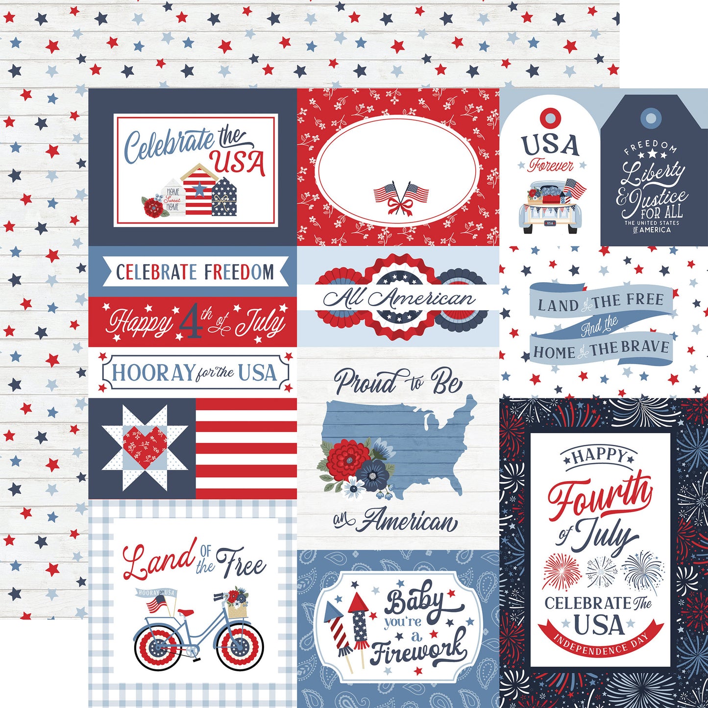 Echo Park - All American Collection - 12 x 12 Double Sided Paper - Multi Journaling Cards