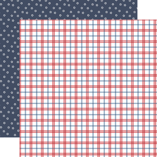 Echo Park - All American Collection - 12 x 12 Double Sided Paper - Patriotic Plaid