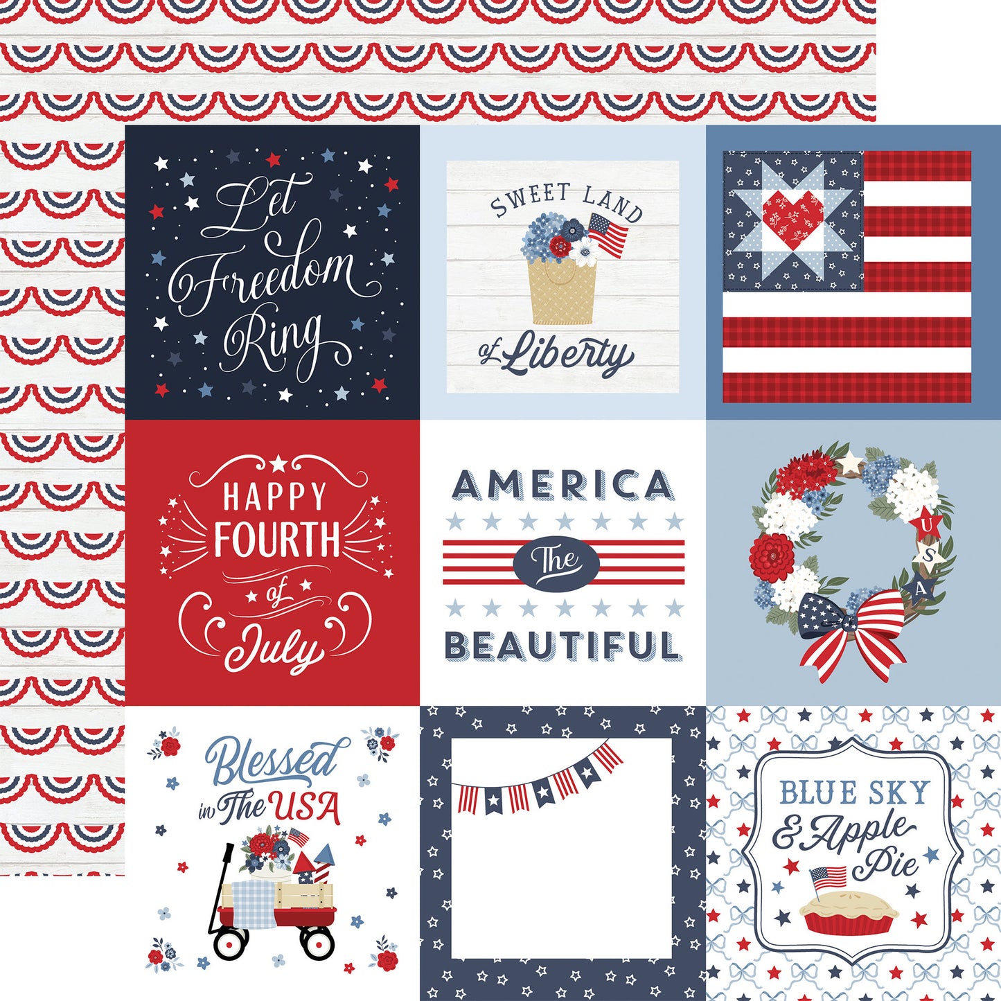 Echo Park - All American Collection - 12 x 12 Double Sided Paper - 4 x 4 Journaling Cards