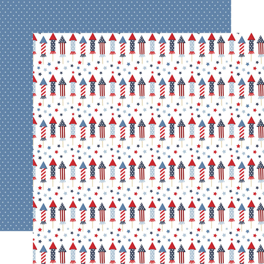 Echo Park - All American Collection - 12 x 12 Double Sided Paper - Star Spangled Rockets