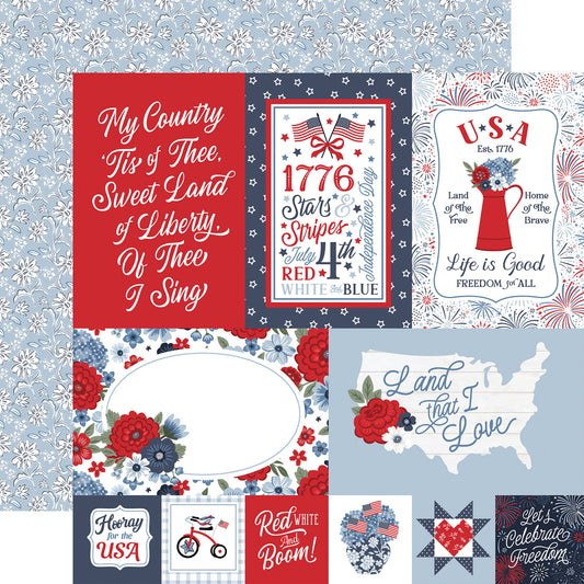 Echo Park - All American Collection - 12 x 12 Double Sided Paper - USA Journaling Cards