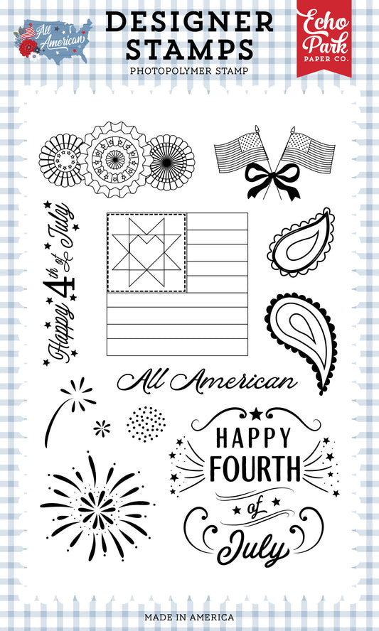 Echo Park - All American Collection - Clear Photopolymer Stamps - Quilted Flag Stamp Set