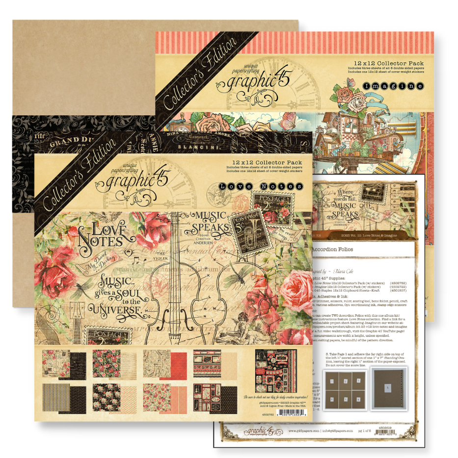 GRAPHIC 45 LOVE NOTES AND IMAGINE FOLIOS KIT