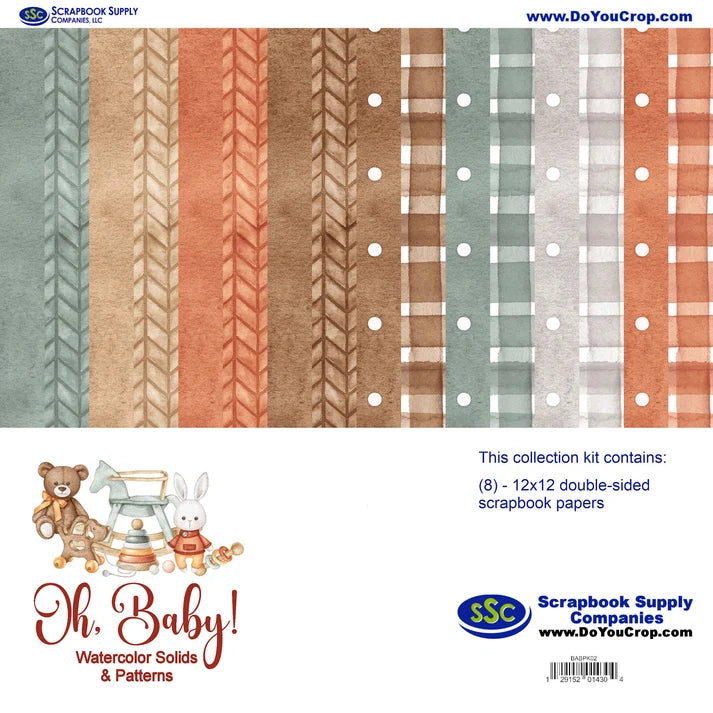 SSC Designs - Oh, Baby! Collection - 12 x 12 Scrapbook Paper Pack - Watercolor Solids And Patterns