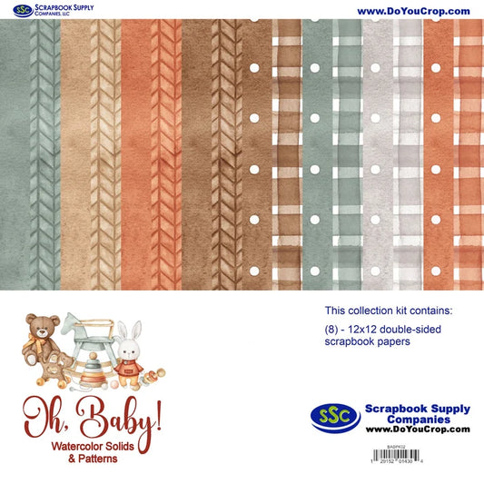SSC Designs - Oh, Baby! Collection - 12 x 12 Scrapbook Paper Pack - Watercolor Solids And Patterns