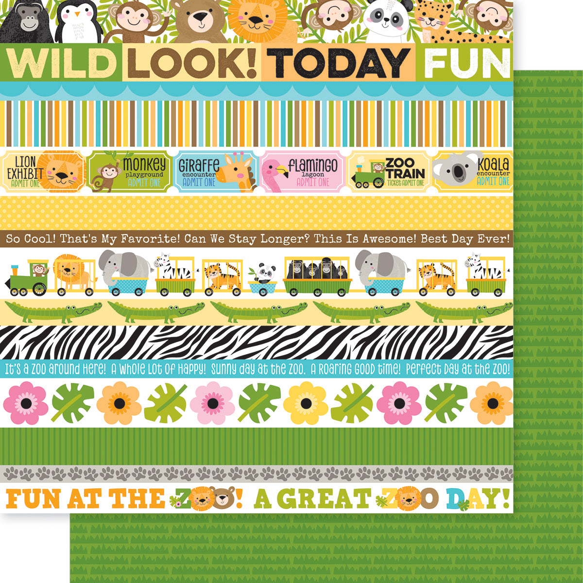 Bella Blvd - Zoo Day Collection - 12 x 12 Double Sided Cardstock - Zoo Day Borders