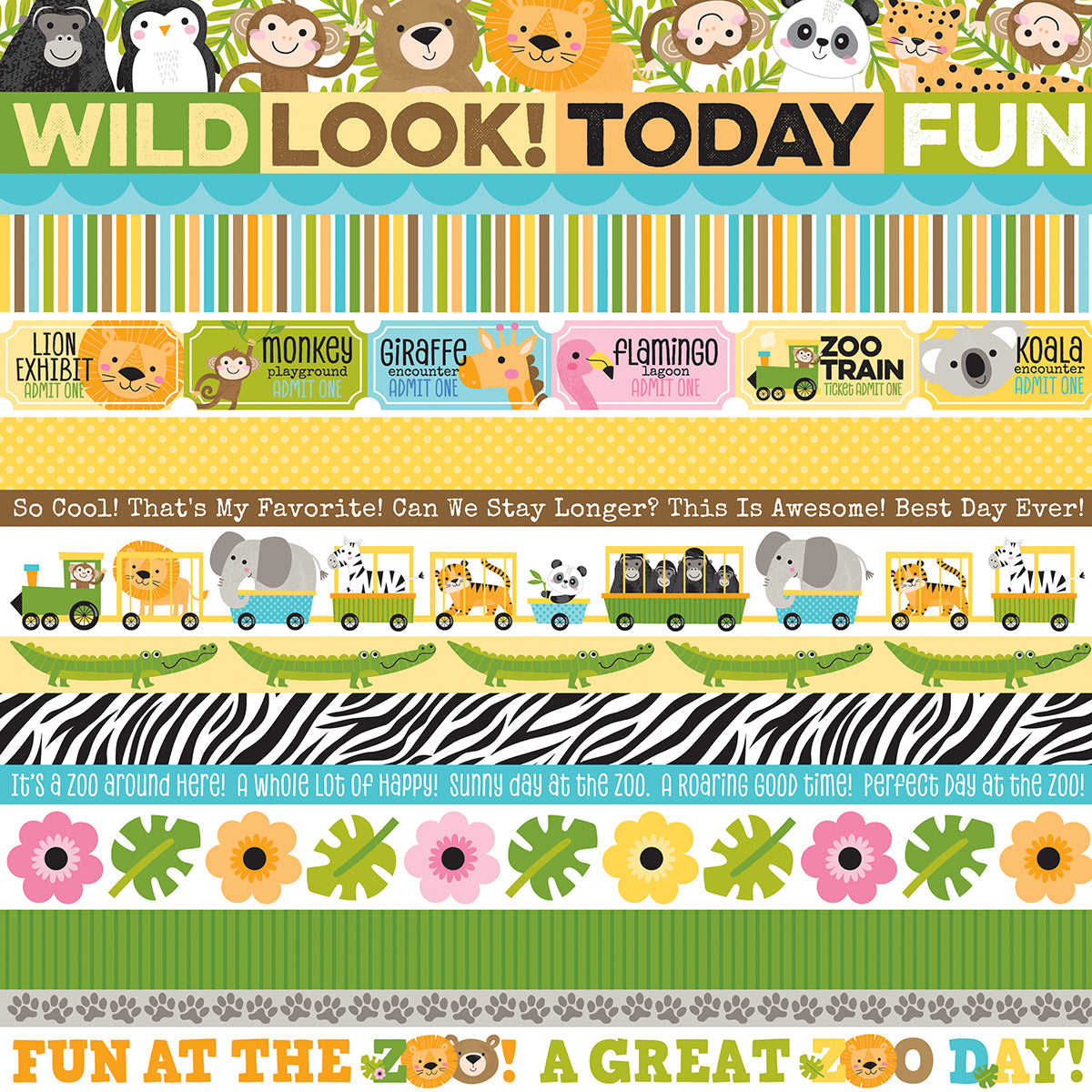 Bella Blvd - Zoo Day Collection - 12 x 12 Double Sided Cardstock - Zoo Day Borders