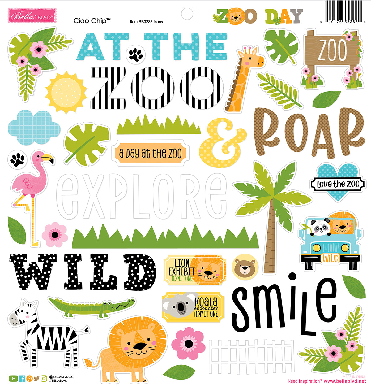 Bella Blvd - Zoo Day Collection - Chipboard Stickers - Ciao Icons