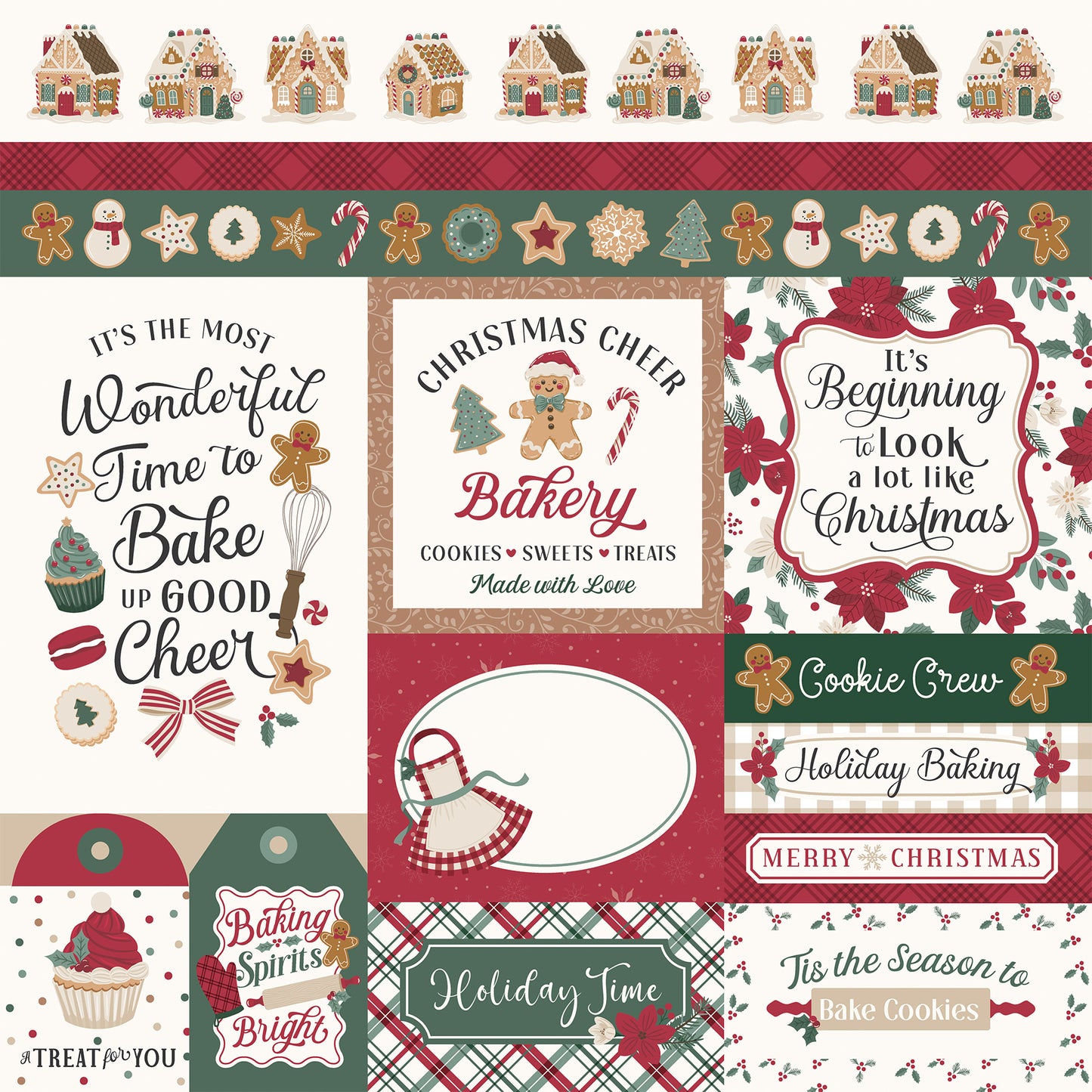 Echo Park -Baking Christmas Cheer Collection - 12 x 12 Double Sided Paper - Multi Journaling Cards