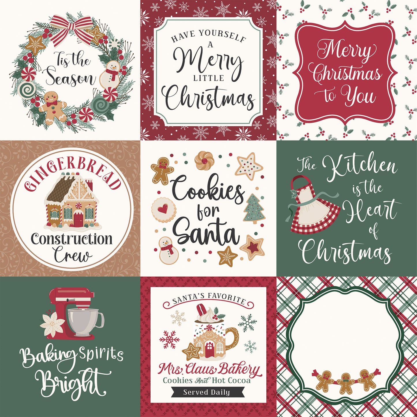 Echo Park -Baking Christmas Cheer Collection - 12 x 12 Double Sided Paper - 4x4 Journaling Cards