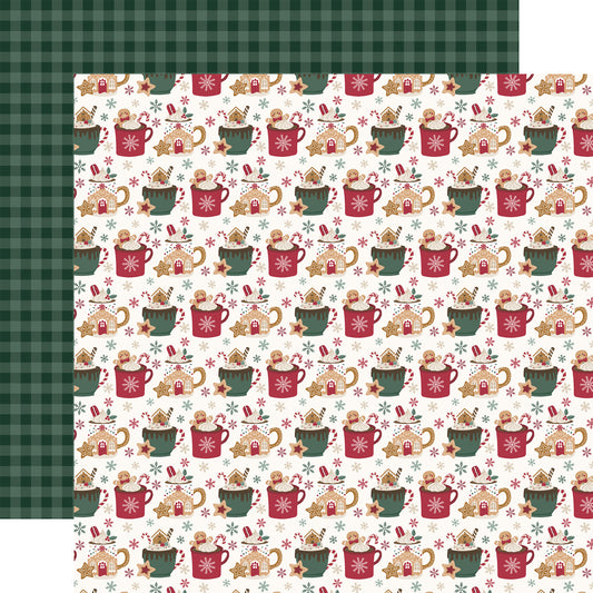 Echo Park -Baking Christmas Cheer Collection - 12 x 12 Double Sided Paper - Hot Chocolate Mugs