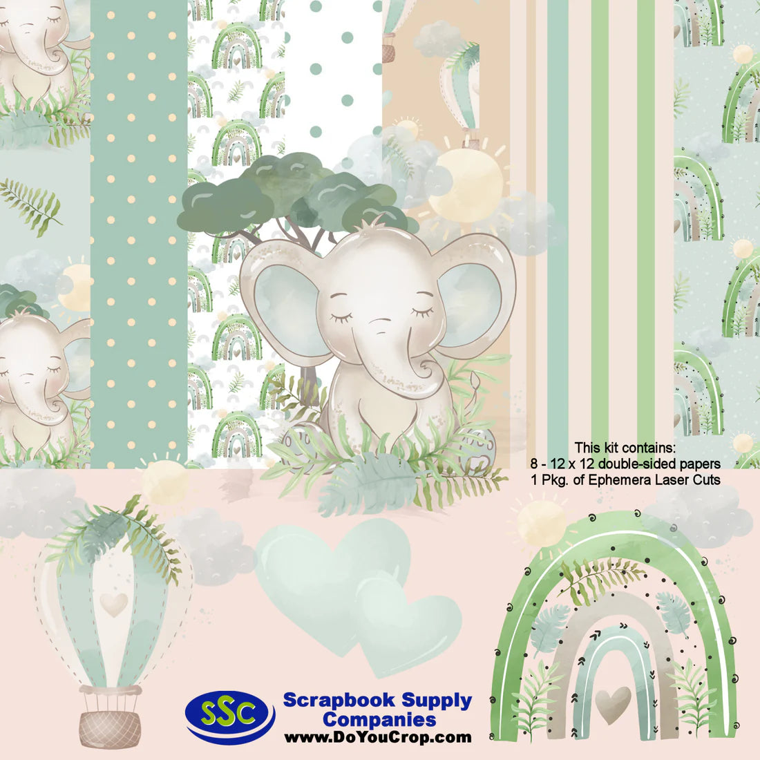 SSC Designs  Baby Elephants Collection 12 x 12 Scrapbook Paper Pack & Embellishment Kit