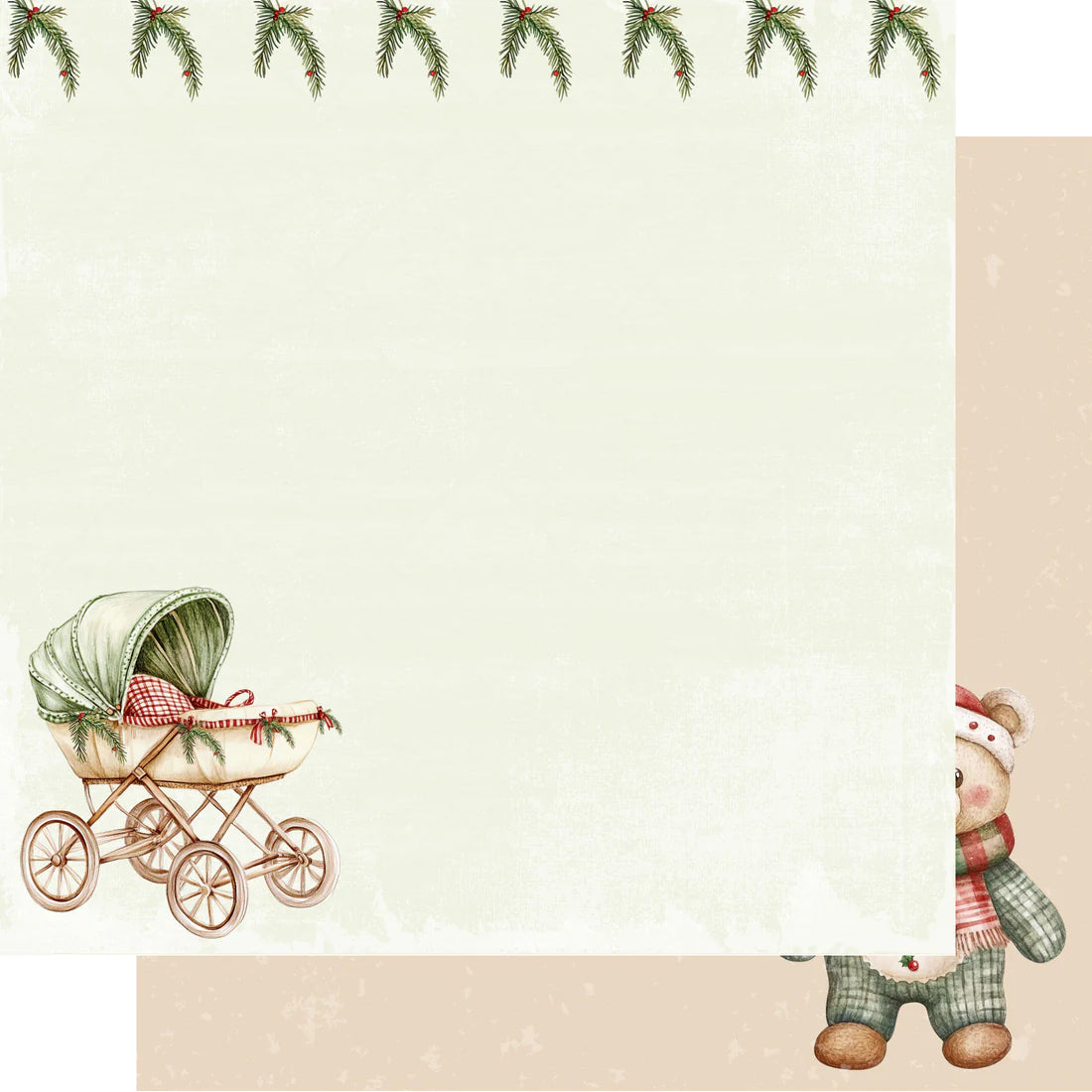 SSC - Baby's First Christmas - 12 x 12 Double-Sided Cardstock - Christmas Pram