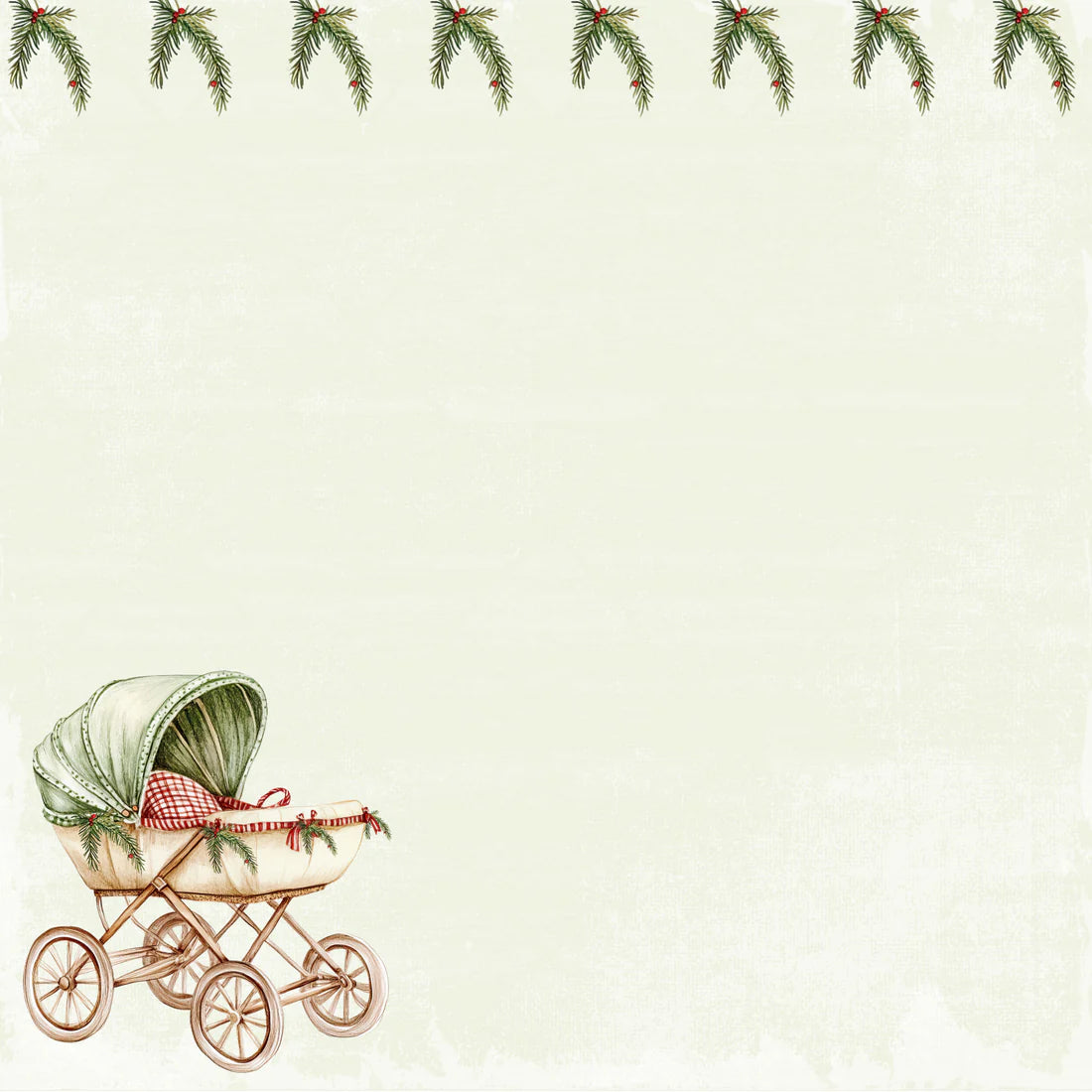 SSC - Baby's First Christmas - 12 x 12 Double-Sided Cardstock - Christmas Pram