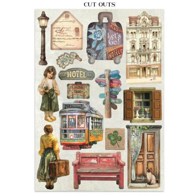 Stamperia - Art Of Travelling Collection - Junk Journal - Stickers, Cut-Outs, and Backgrounds
