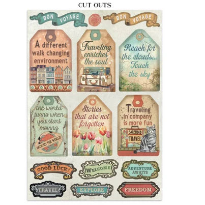 Stamperia - Art Of Travelling Collection - Junk Journal - Stickers, Cut-Outs, and Backgrounds