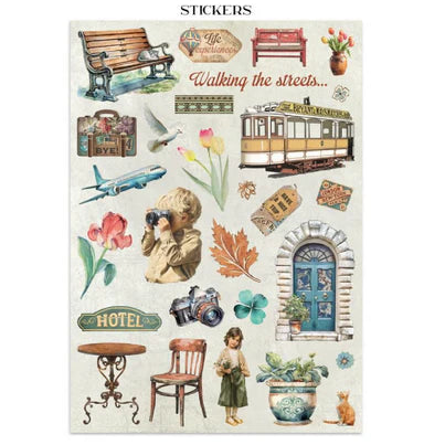 Stamperia - Art Of Travelling Collection - Junk Journal - Stickers, Cut-Outs, and Backgrounds