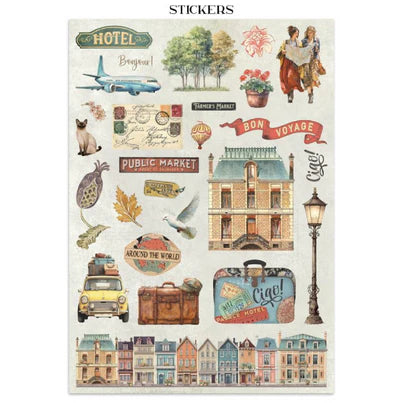 Stamperia - Art Of Travelling Collection - Junk Journal - Stickers, Cut-Outs, and Backgrounds