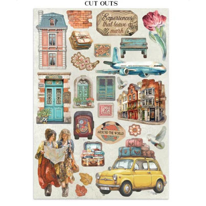 Stamperia - Art Of Travelling Collection - Junk Journal - Stickers, Cut-Outs, and Backgrounds