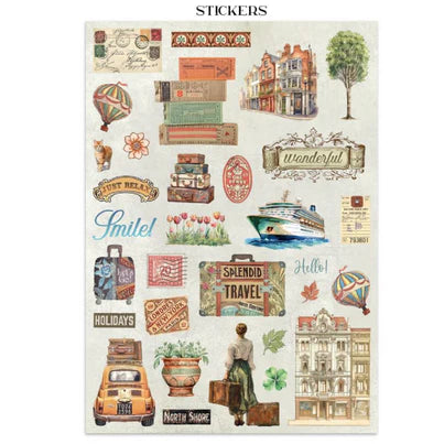 Stamperia - Art Of Travelling Collection - Junk Journal - Stickers, Cut-Outs, and Backgrounds