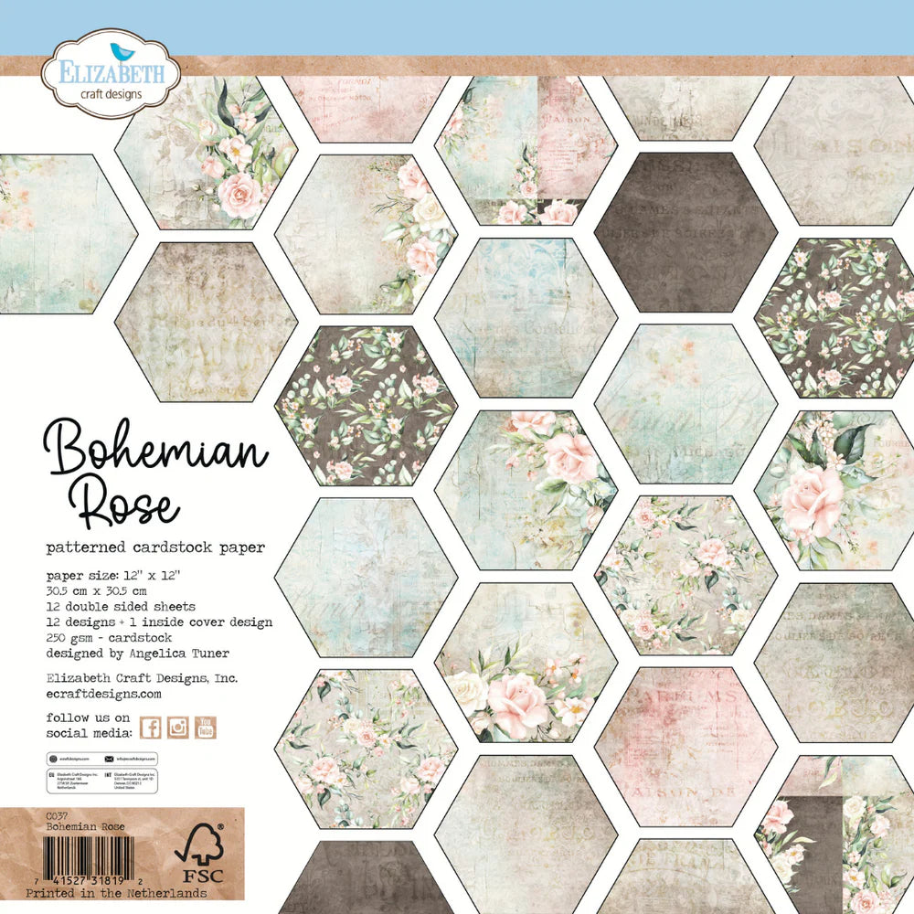 Elizabeth Craft Designs - Bohemian Rose Collection - 12 x 12 Paper Pack - Bohemian Rose