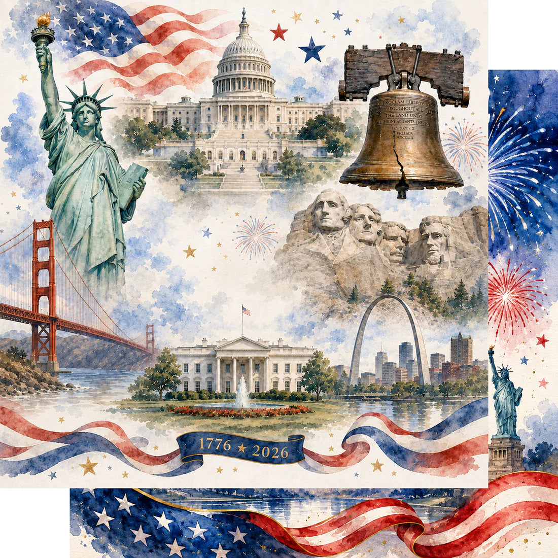 Scrapbook Supply Company - Celebrate America 12 x 12 Scrapbook Paper & Embellishment Kit