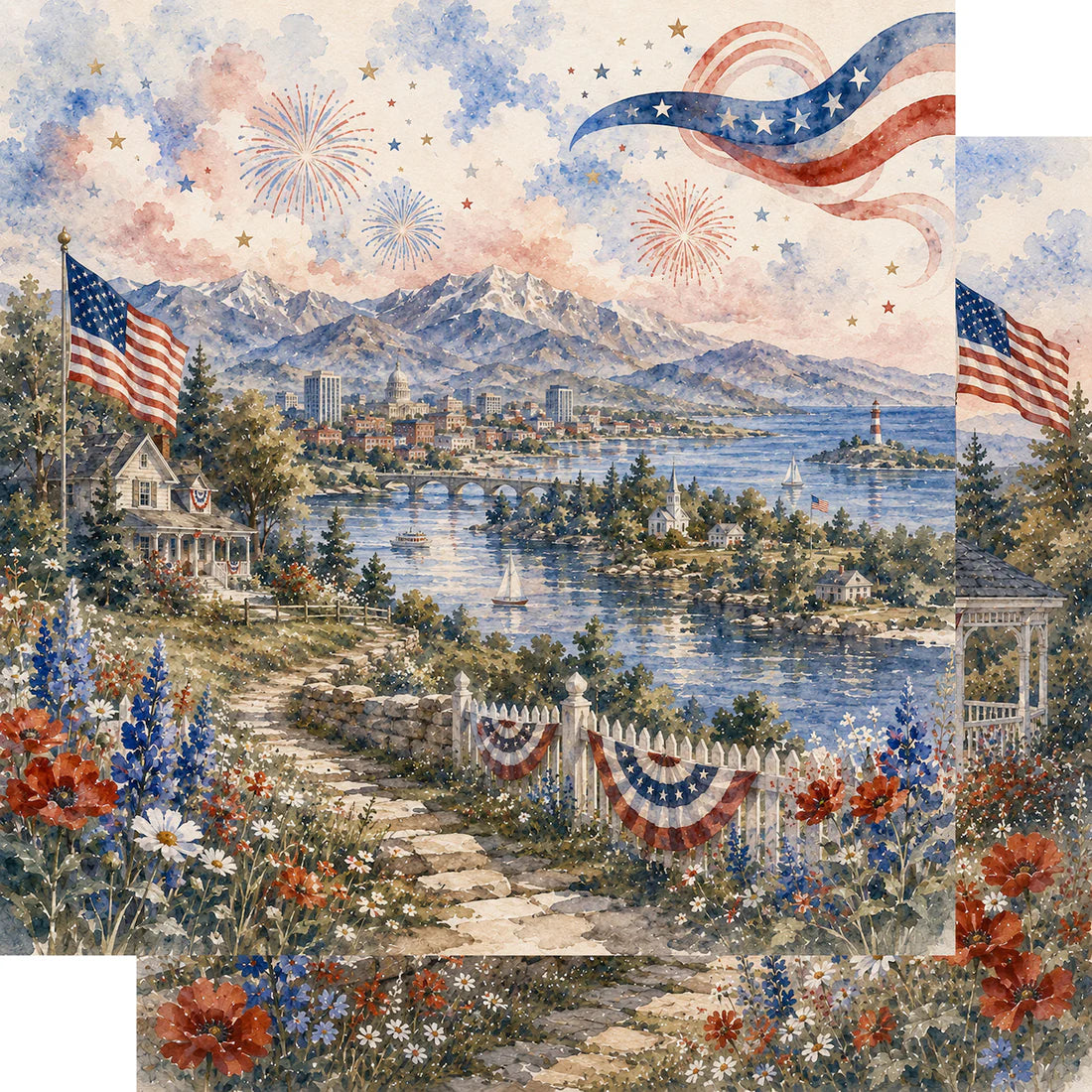 Scrapbook Supply Company - Celebrate America 12 x 12 Scrapbook Paper & Embellishment Kit