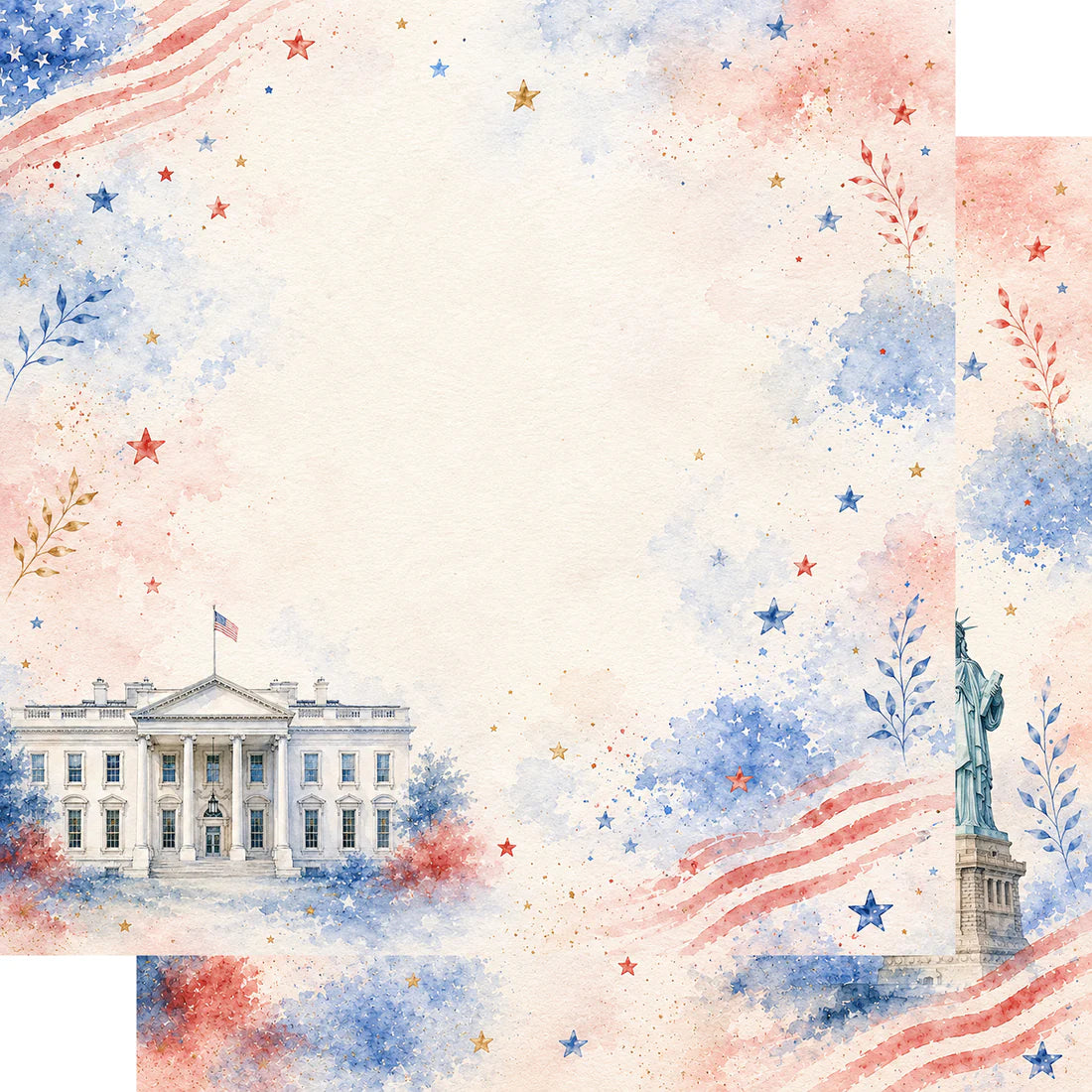 Scrapbook Supply Company - Celebrate America Collection - 12 x 12 Double Sided Paper - Landmarks Of Liberty