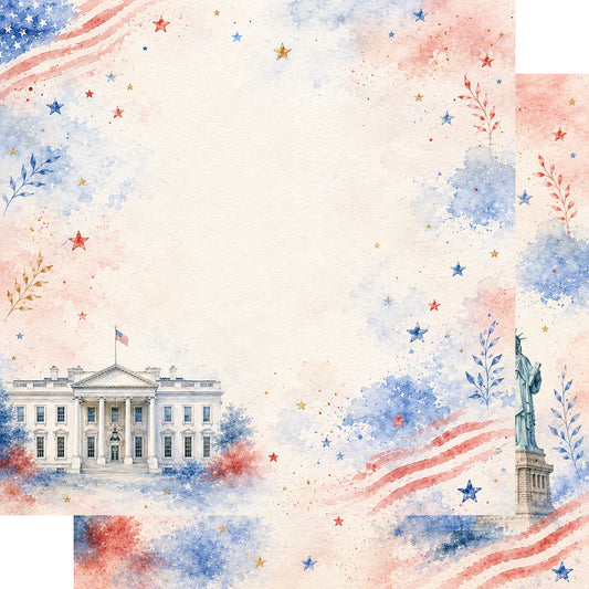 Scrapbook Supply Company - Celebrate America Collection - 12 x 12 Double Sided Paper - Landmarks Of Liberty