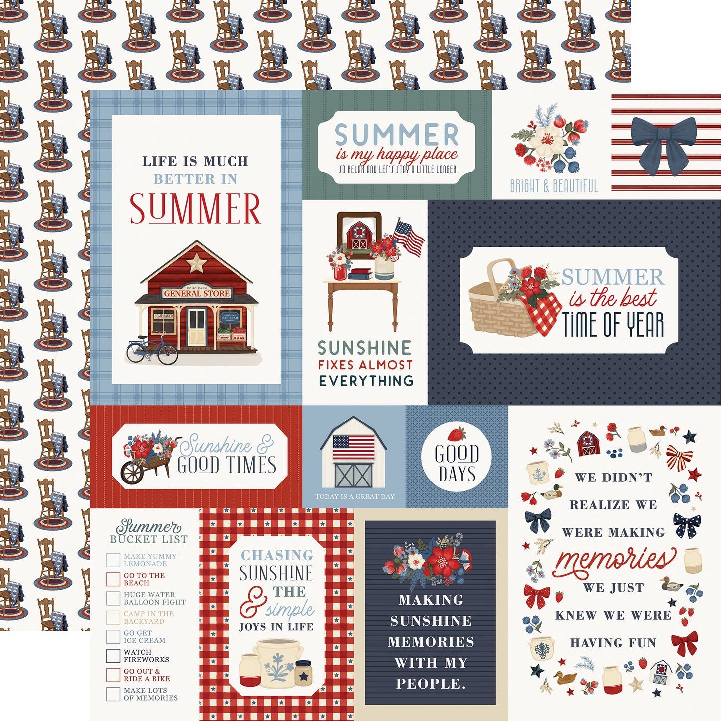 Carta Bella - Americana Summer Collection - 12 x 12 Double-Sided Paper - Multi Journaling Cards