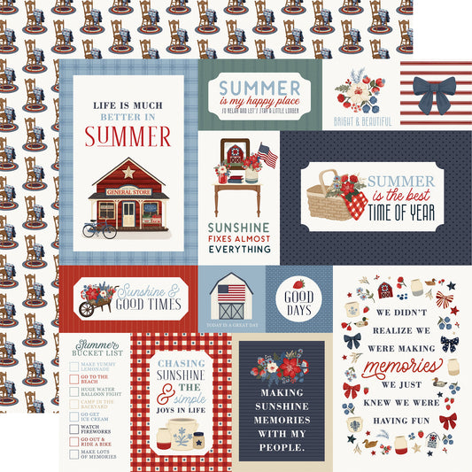 Carta Bella - Americana Summer Collection - 12 x 12 Double-Sided Paper - Multi Journaling Cards