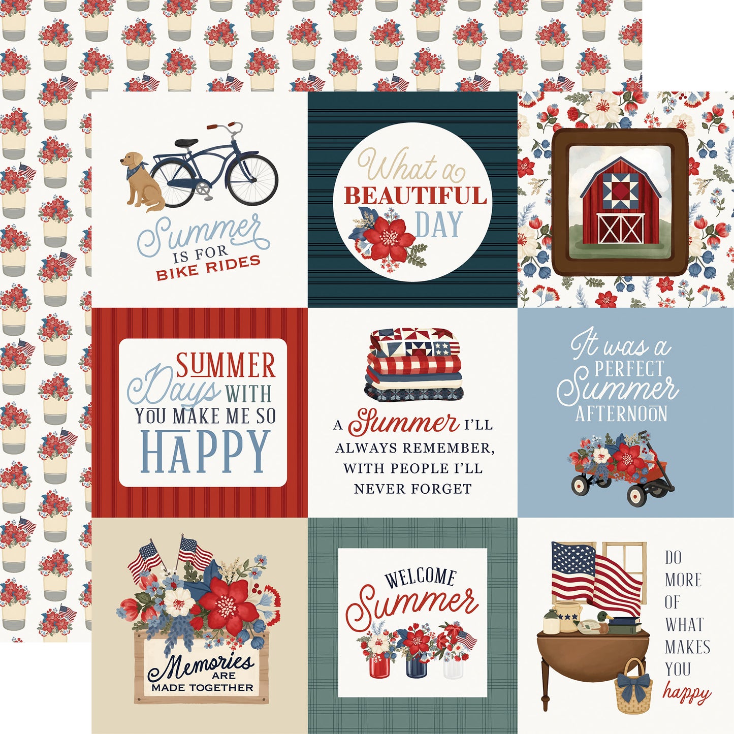 Carta Bella - Americana Summer Collection - 12 x 12 Double-Sided Paper - 4 x 4 Journaling Cards