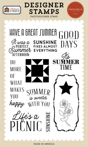 Carta Bella Summer Designer Stamps with text and graphics on a beige background