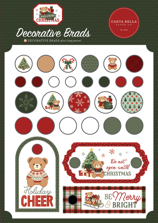 Carta Bella Paper - Have A Beary Christmas Collection - Self Adhesive Decorative Brads